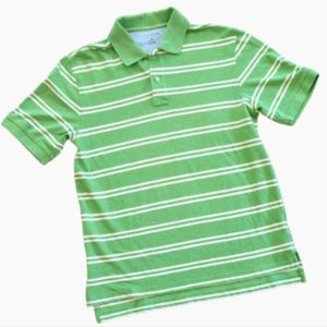Lands' End Polo Traditional Fit SS Green with White Stripes Size M 38-40